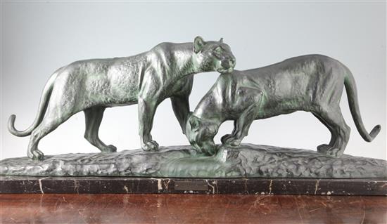 Louis Riche (French, 1877-1979. A French Art Deco bronze group of two panthers, W.36in.
